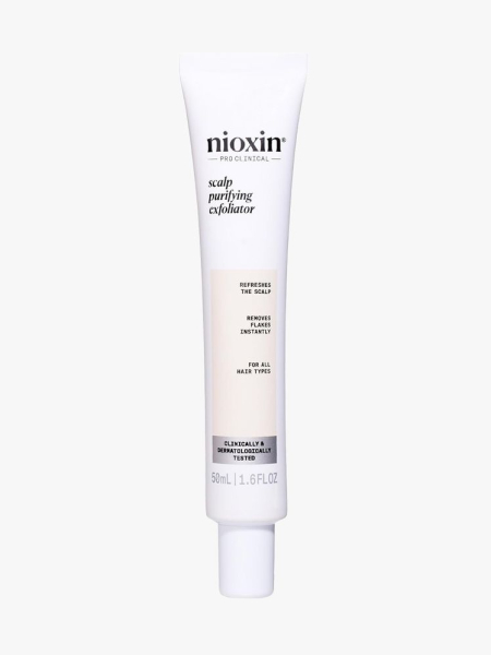 Nioxin Scalp Purifying Exfoliator in branded tube component on a light gray background